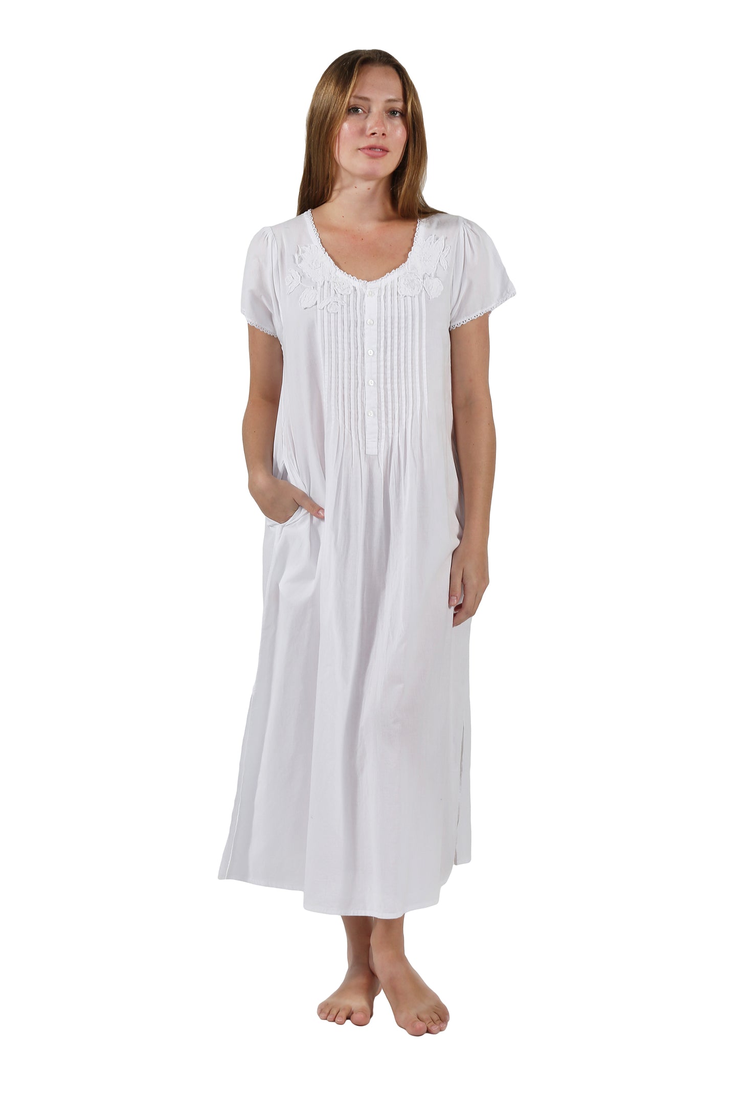 La Cera 100% Cotton Lace Applique Gown - La Cera