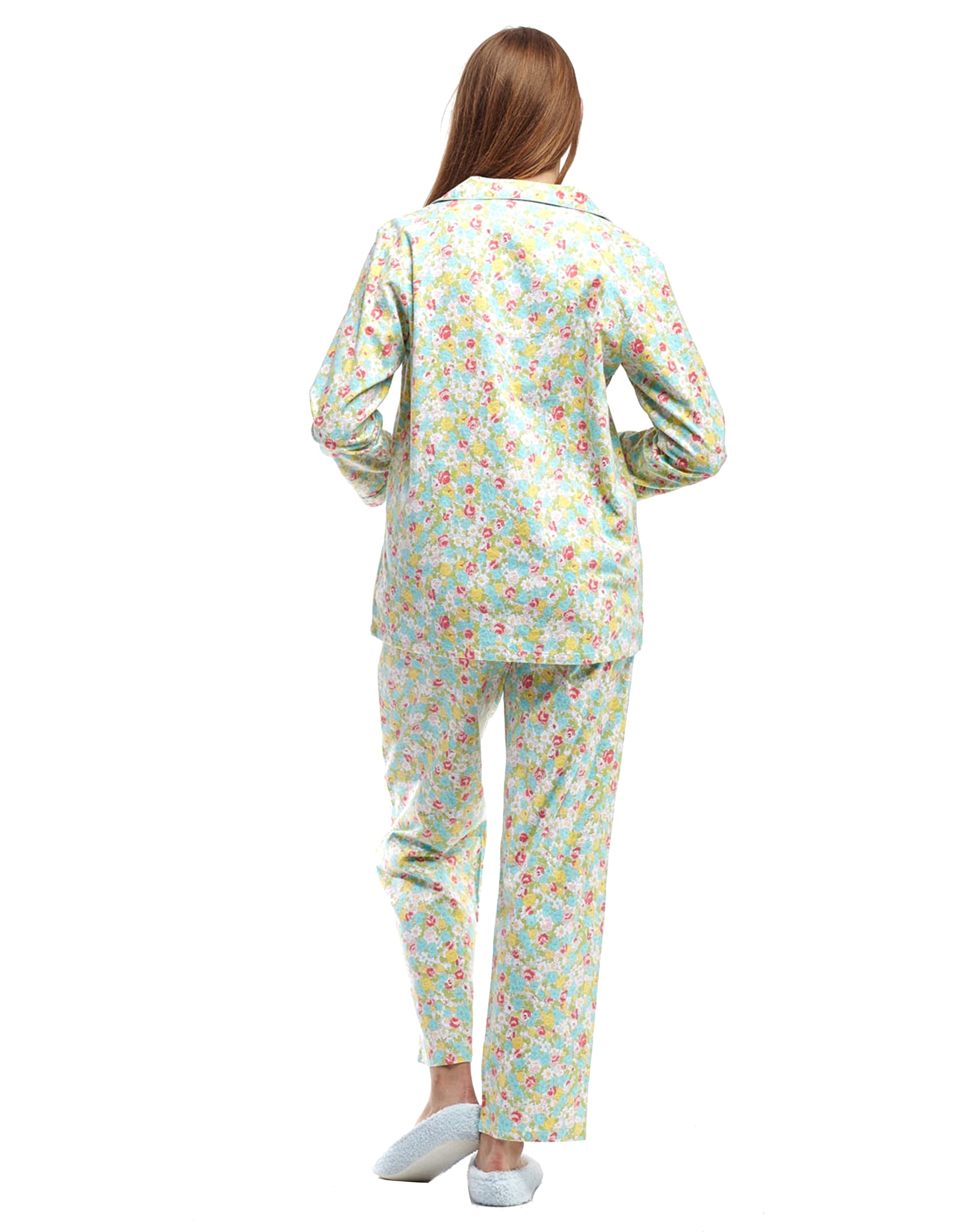 La Cera Long Sleeve Floral Flannel Pajama Set - La Cera