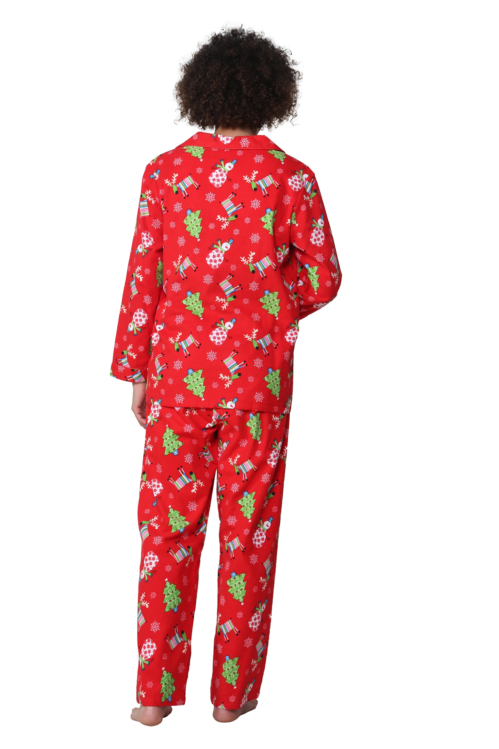 Flannel Red Reindeer Print Pajama Set - La Cera