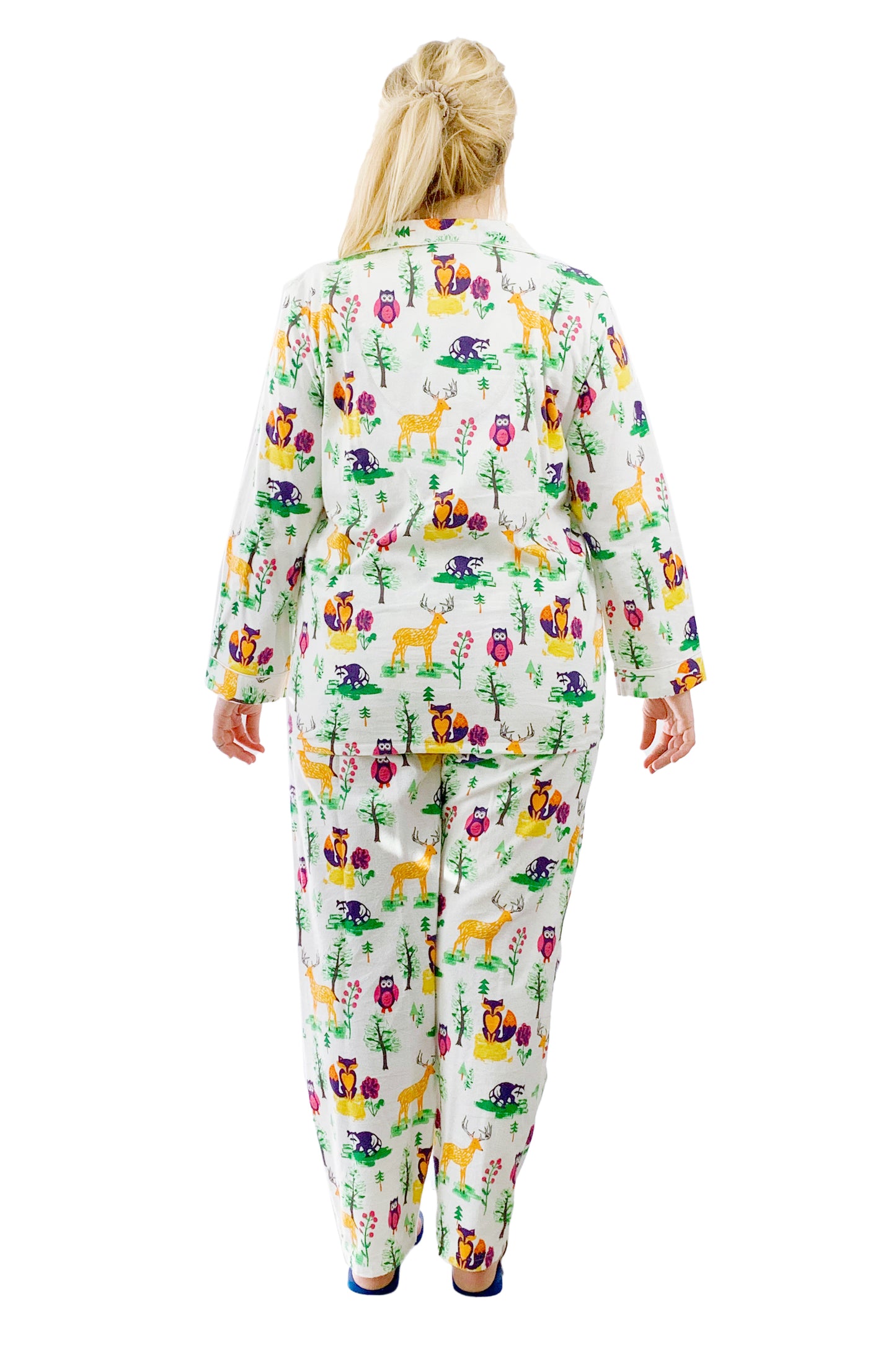 Conjunto de pijama de franela con animales del bosque de talla grande