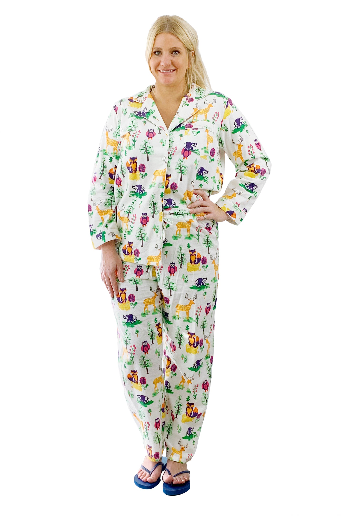 Conjunto de pijama de franela con animales del bosque de talla grande