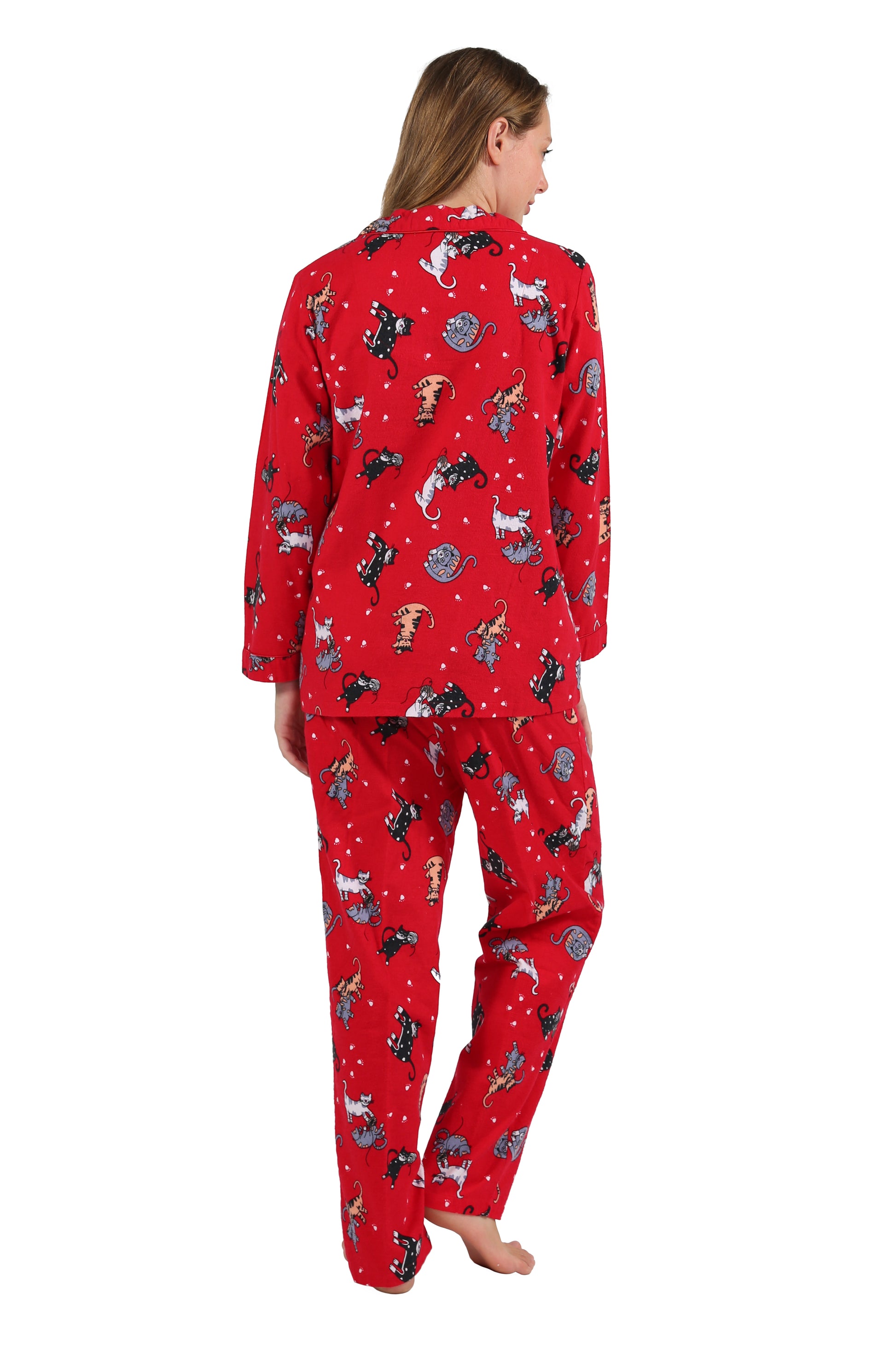 Red Flannel Cat Print Pajama Set - La Cera