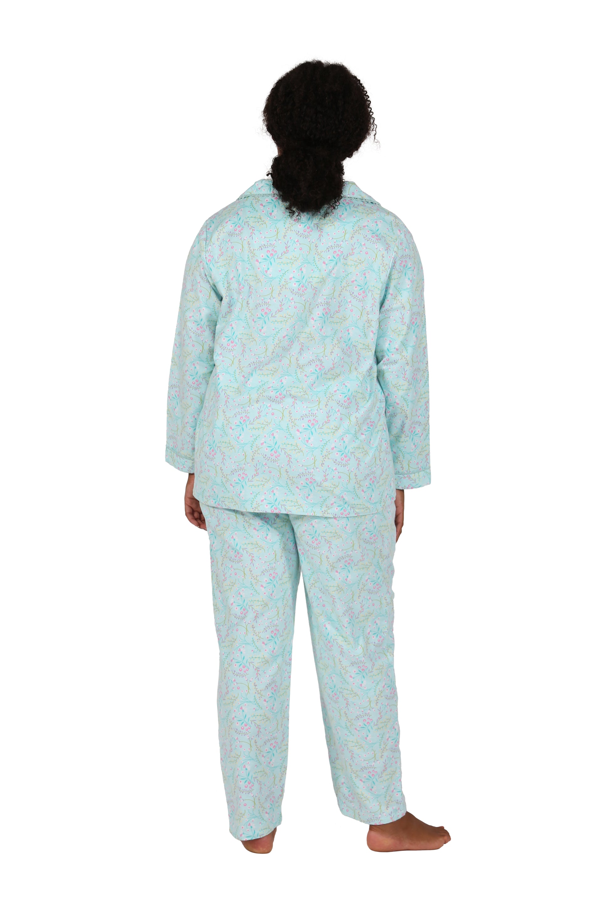 Plus Size Wispy Floral Long Flannel Pajama Set - La Cera