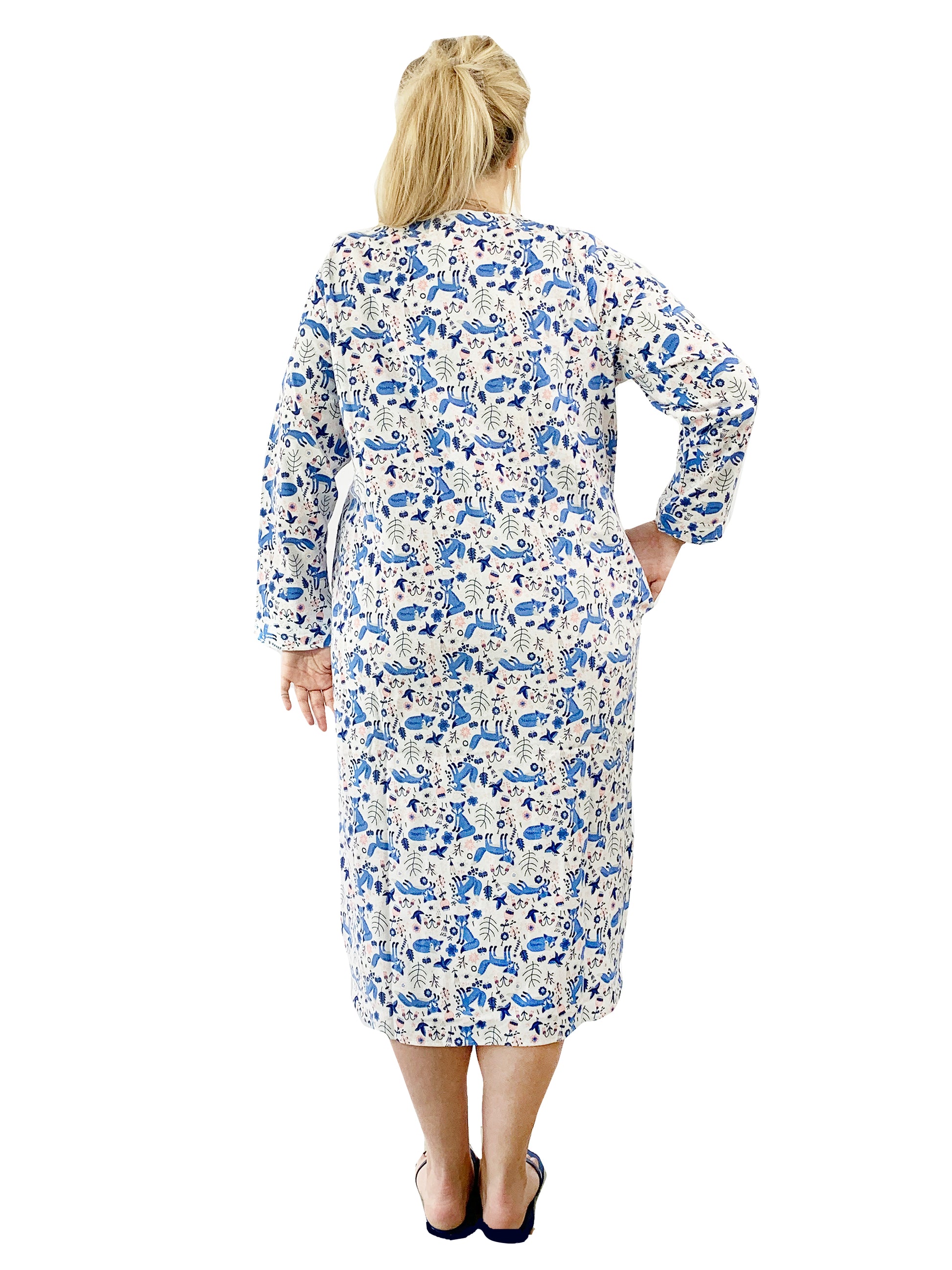 La Cera Plus Size Blue Fox Flannel Henley Night Shirt - La Cera