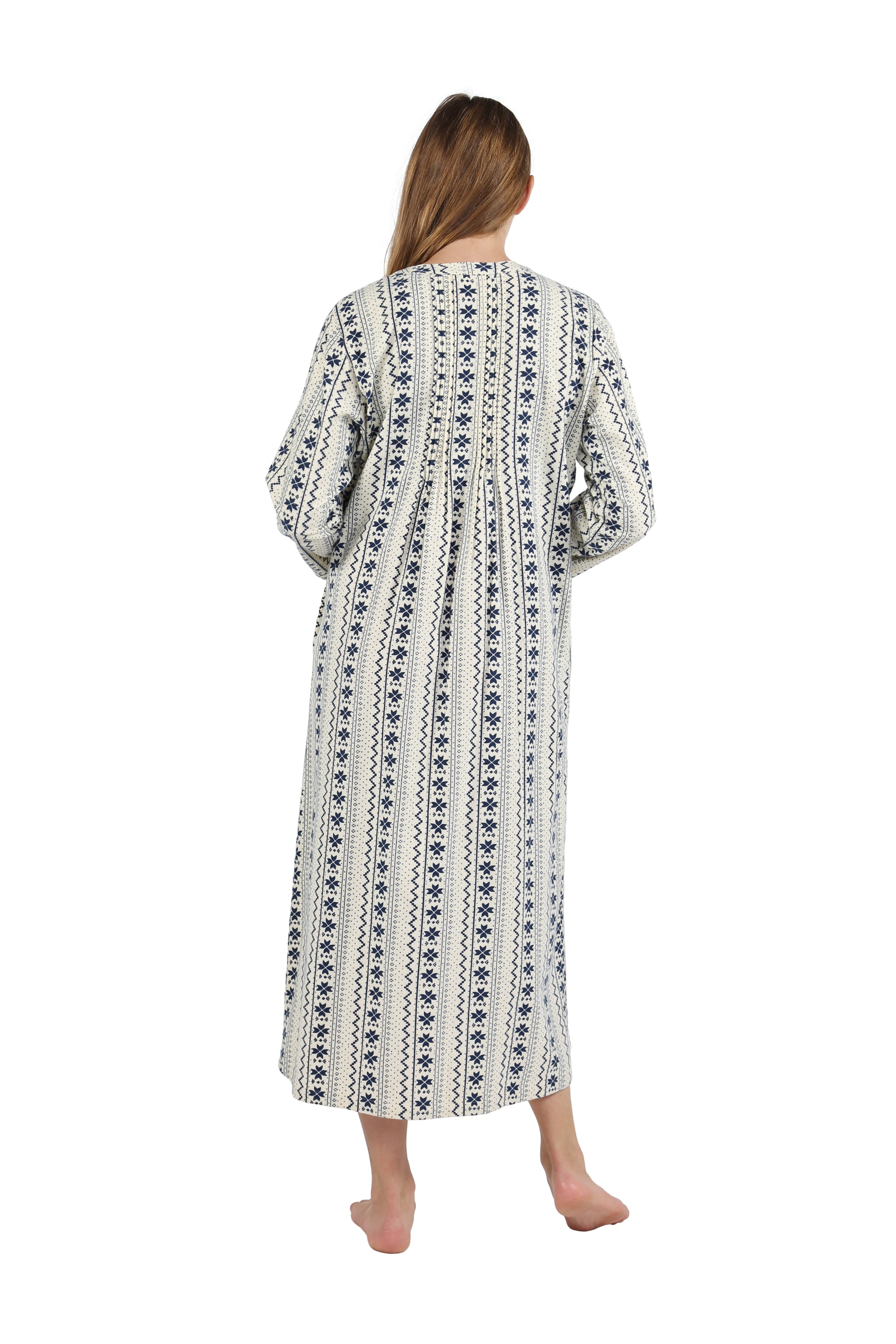 Printed Flannel Nightgown With Release Pleats - La Cera