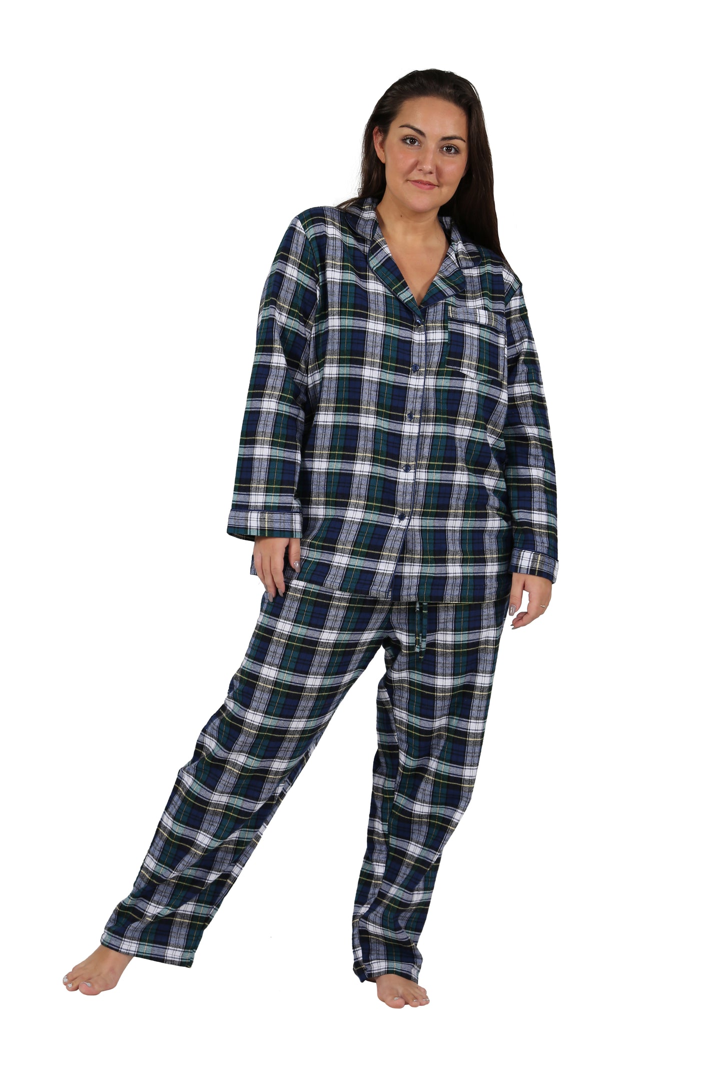 Conjunto de pijama de franela a cuadros teñido en hilo de algodón 100 % talla grande
