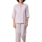 La Cera 3/4 Sleeve Pleat Front Capri Pajama Set - La Cera