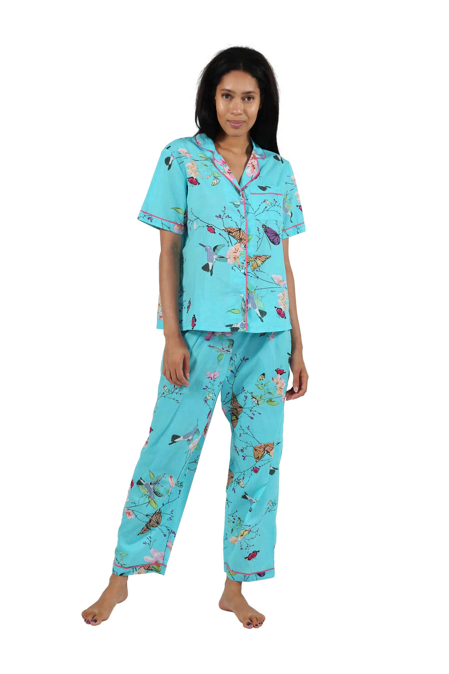 La Cera Short Sleeve Floral Pajama Set - La Cera