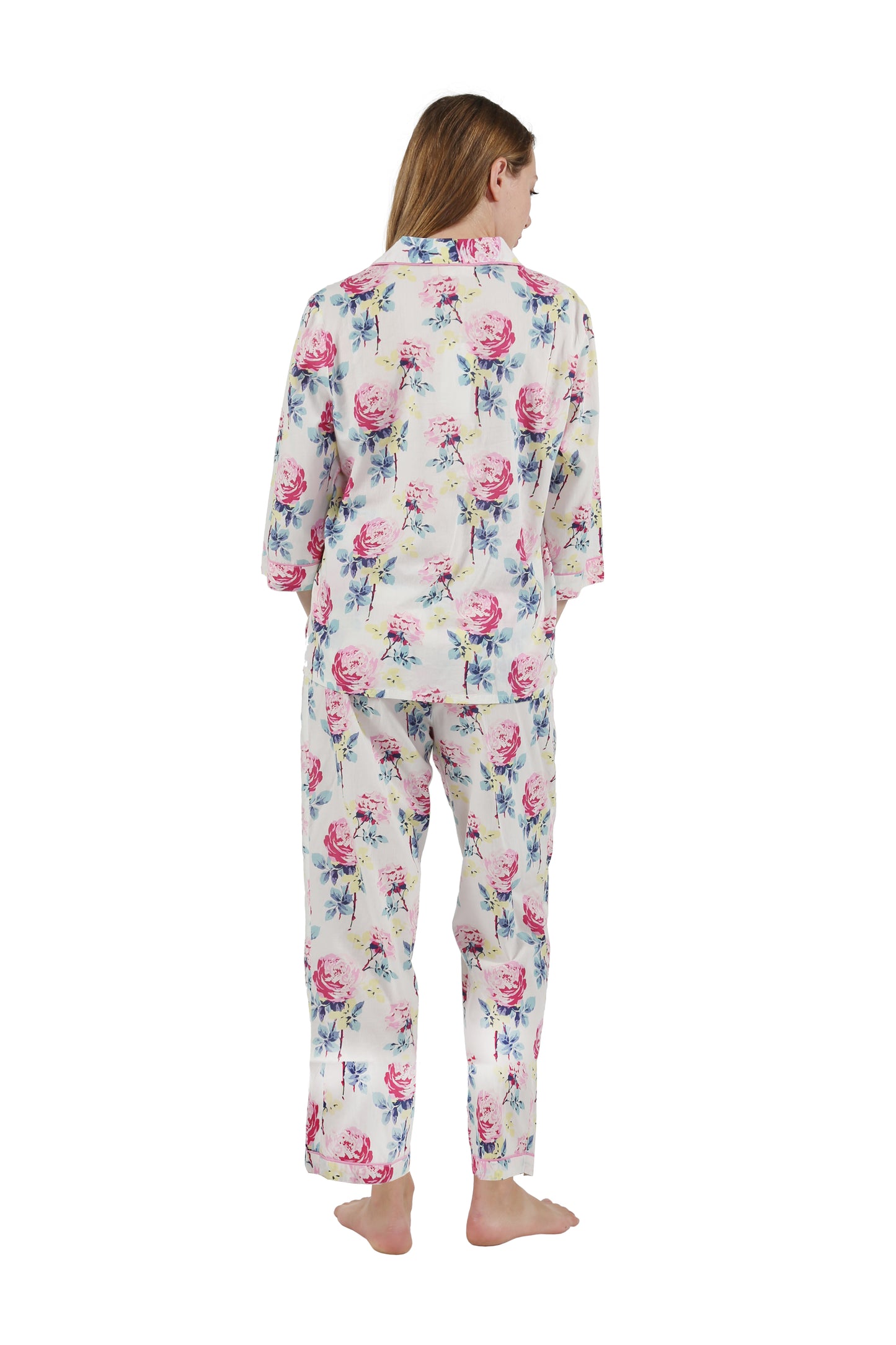 Conjunto de pijama floral de manga 3/4 100% algodón