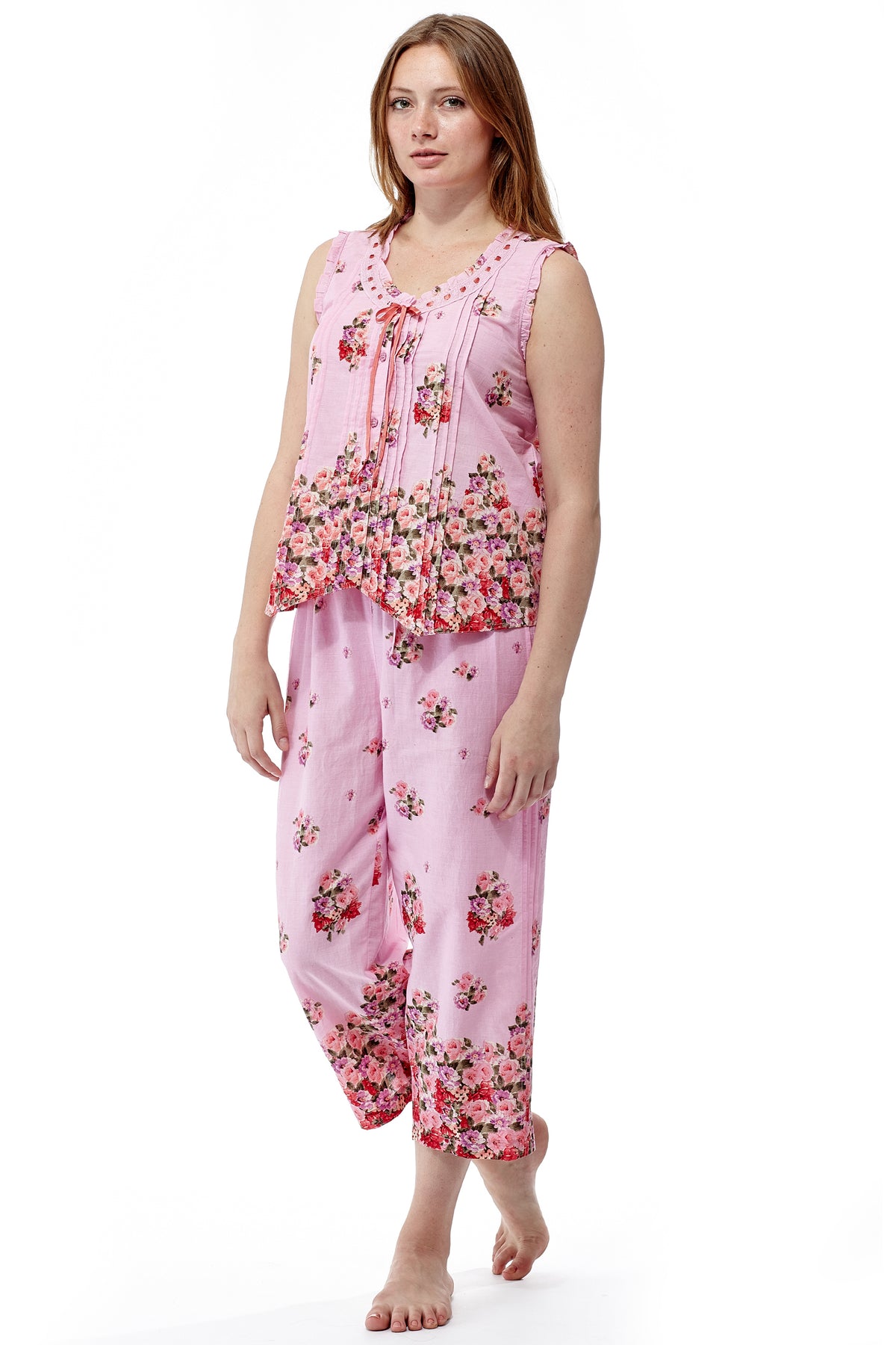 100% Cotton Sleeveless Floral Print Pajama Set - La Cera