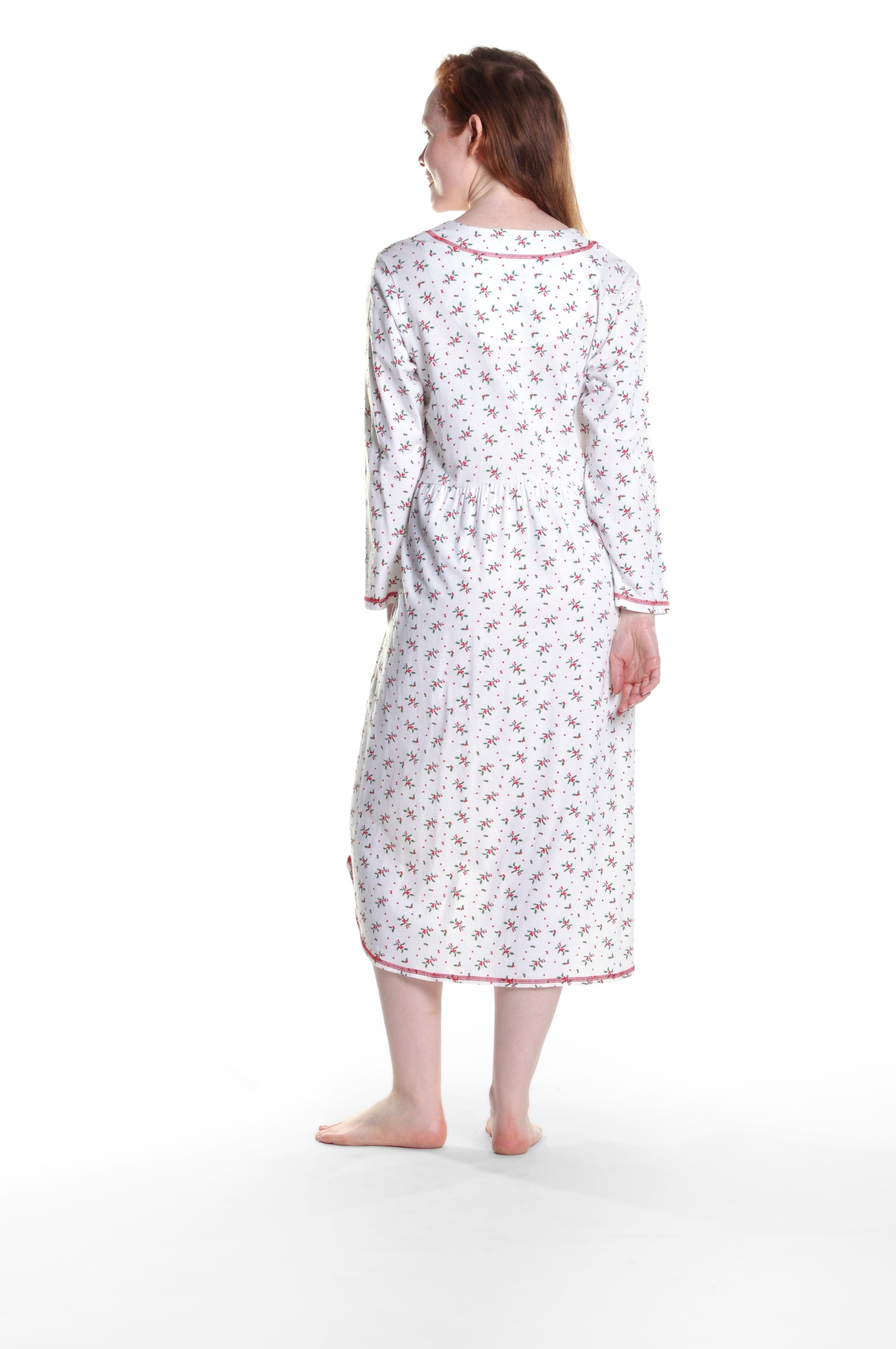 La Cera 100% Cotton Knit Mistletoe Print Nightshirt - La Cera