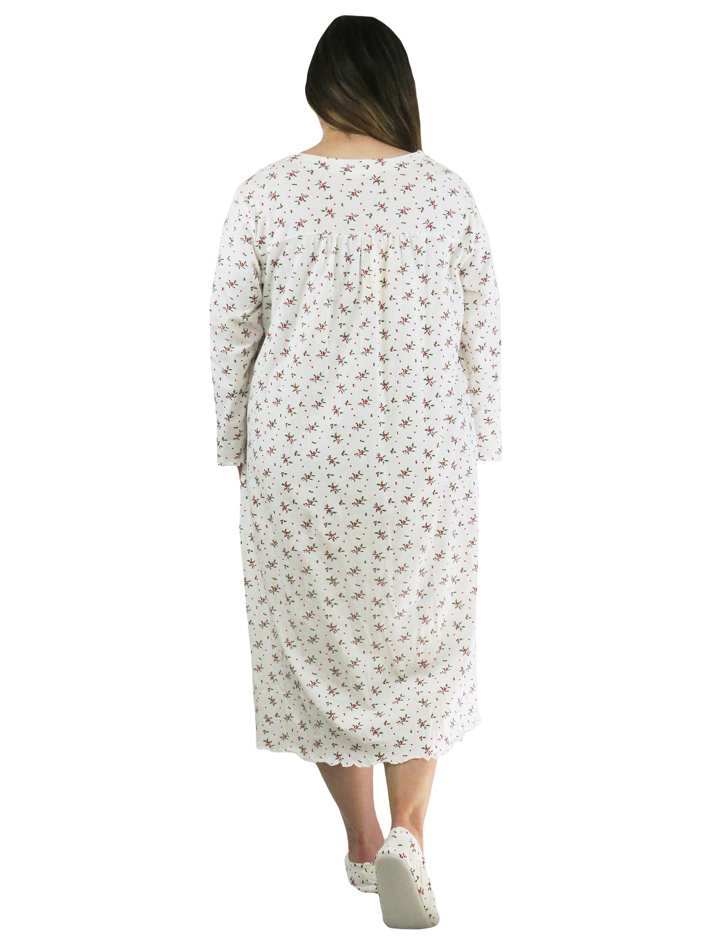 Long Sleeve Cotton Knit Mistletoe Nightgown - La Cera