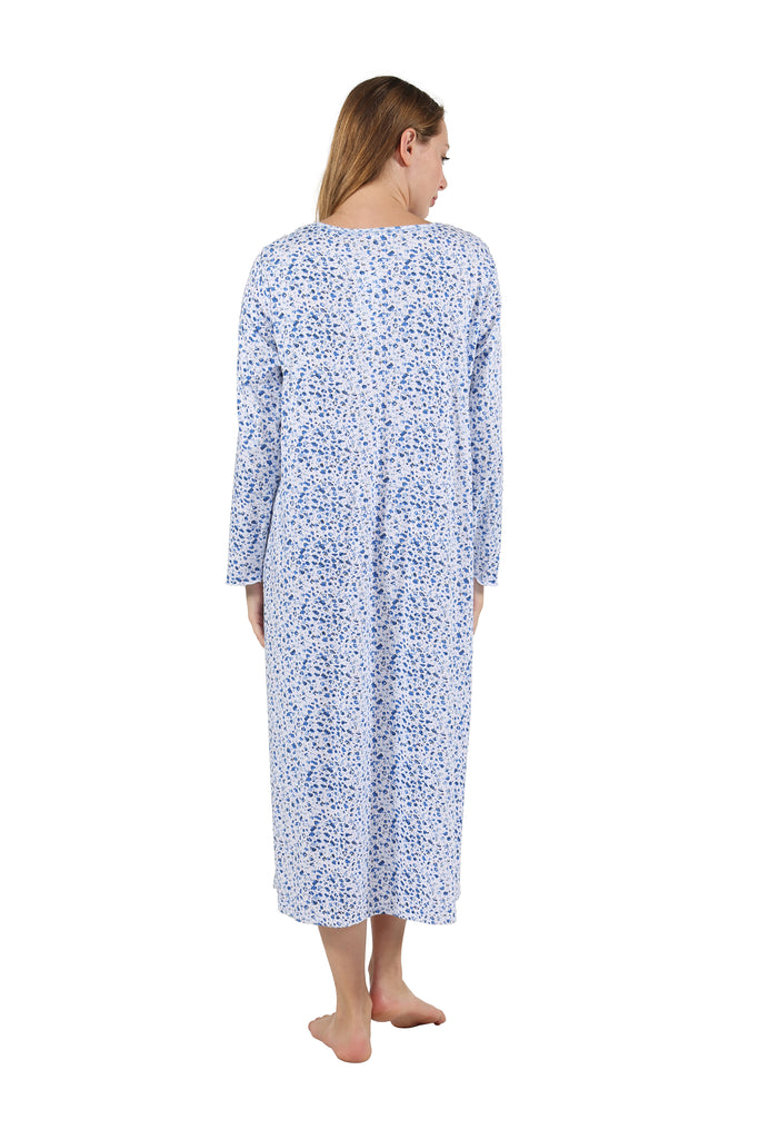 Floral Button Up Night Knit Gown - La Cera