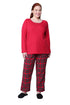 Cotton Knit Top With Flannel Pajama Set - La Cera