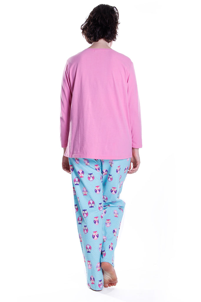 Owl Print Flannel Pajama Set - La Cera