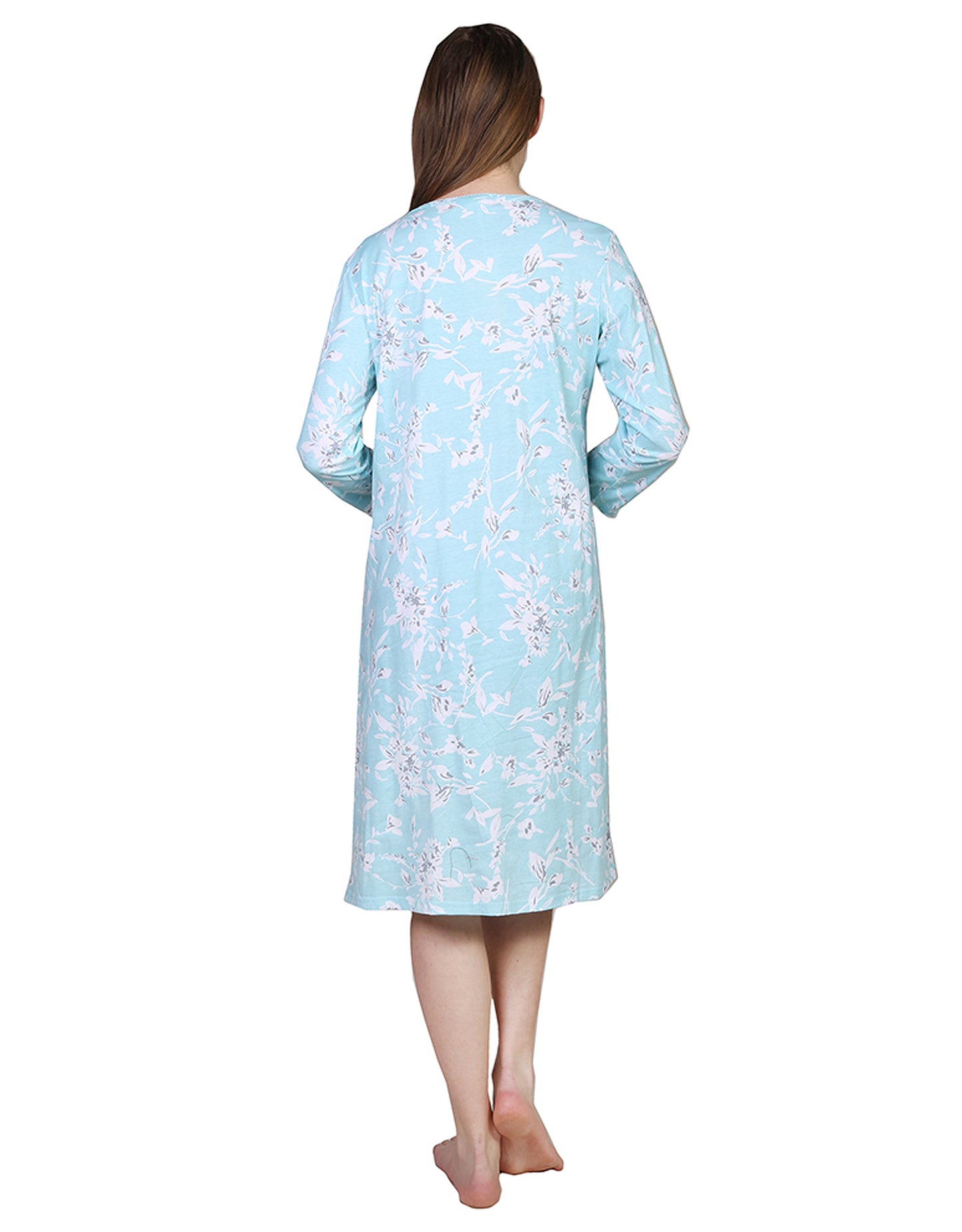 La Cera Floral Print Cotton Knit Gown - La Cera