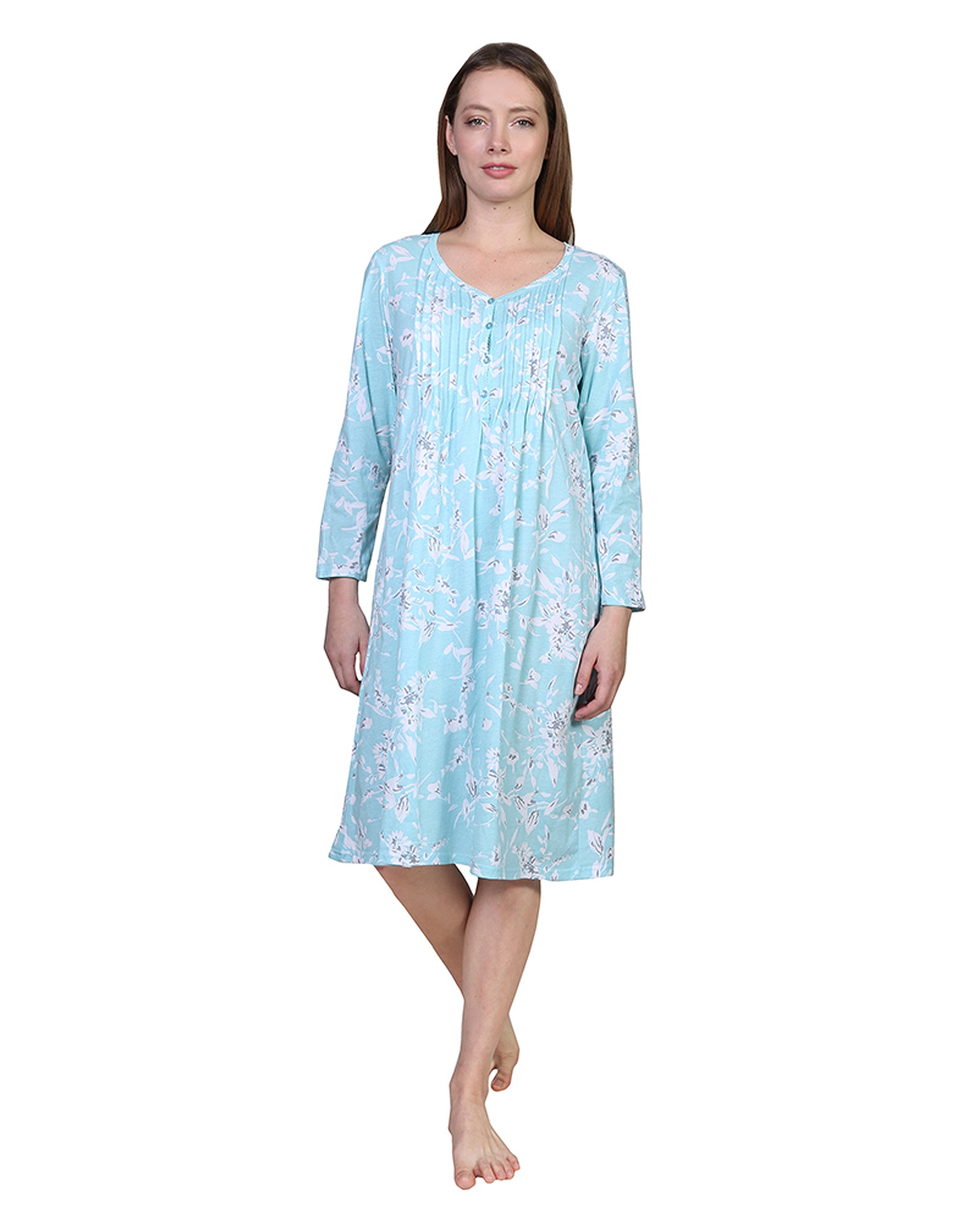 La Cera Floral Print Cotton Knit Gown - La Cera