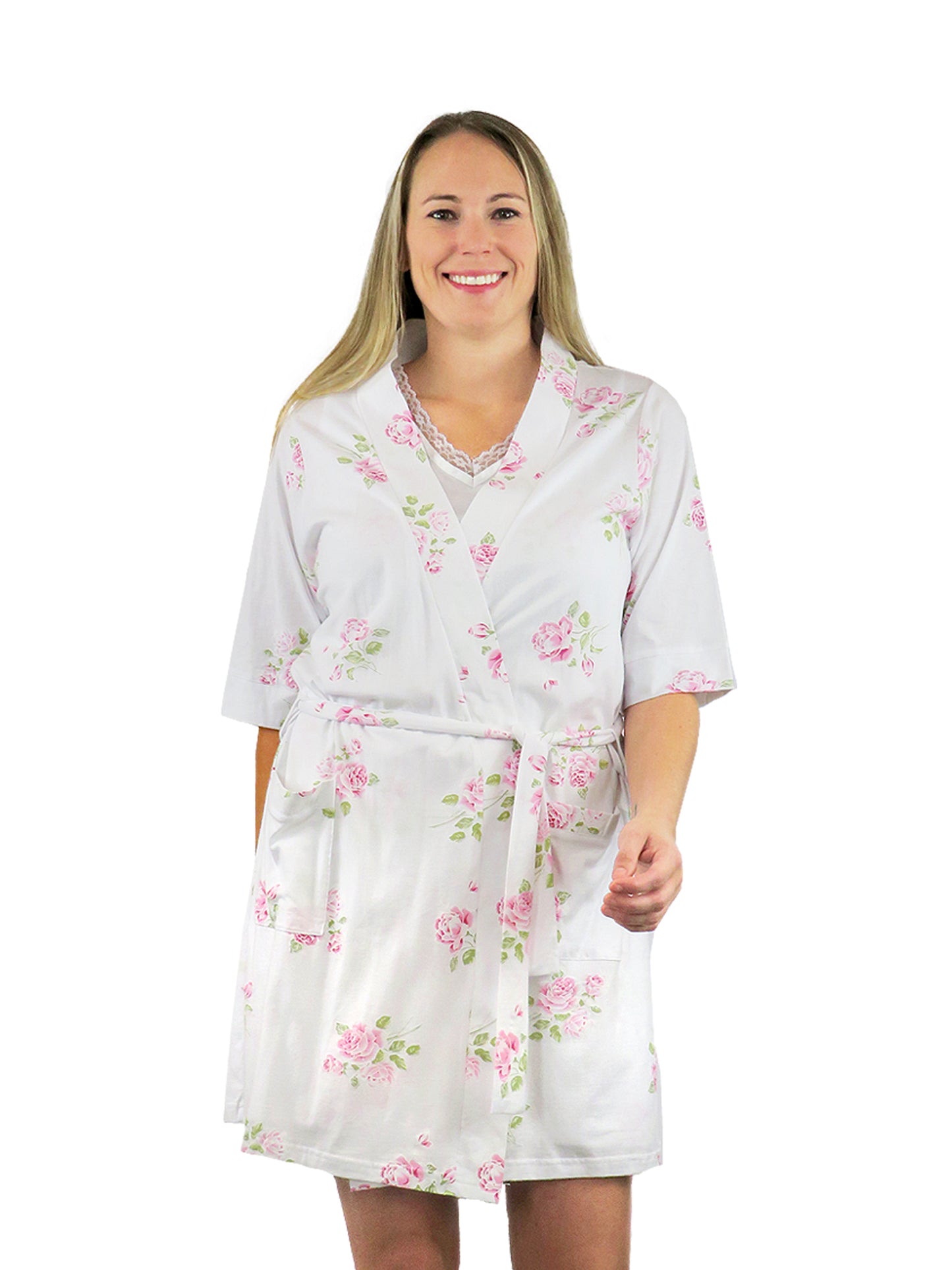 Bata de punto de algodón con estampado floral