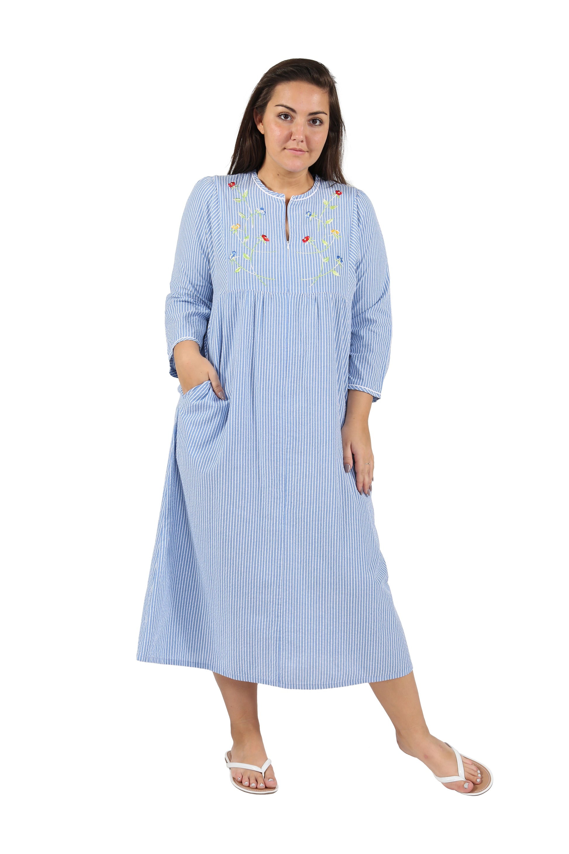 100% Cotton Plus Size Zip Front Robe - La Cera