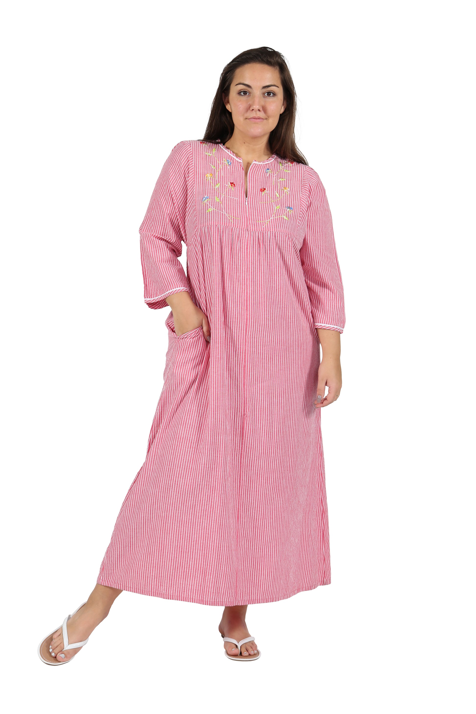 100% Cotton Plus Size Zip Front Robe - La Cera