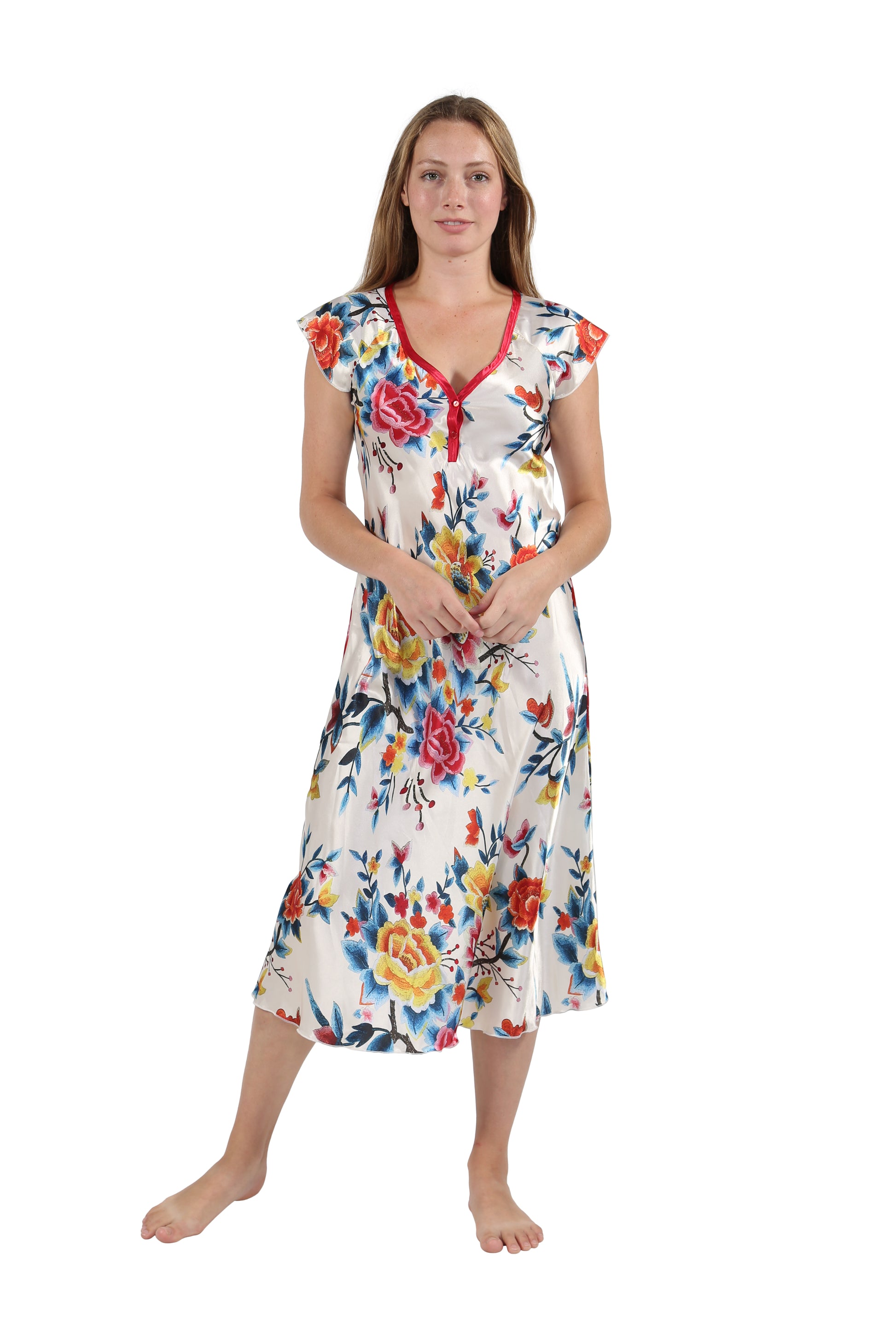 Satin Floral Multi Colored Gown - La Cera