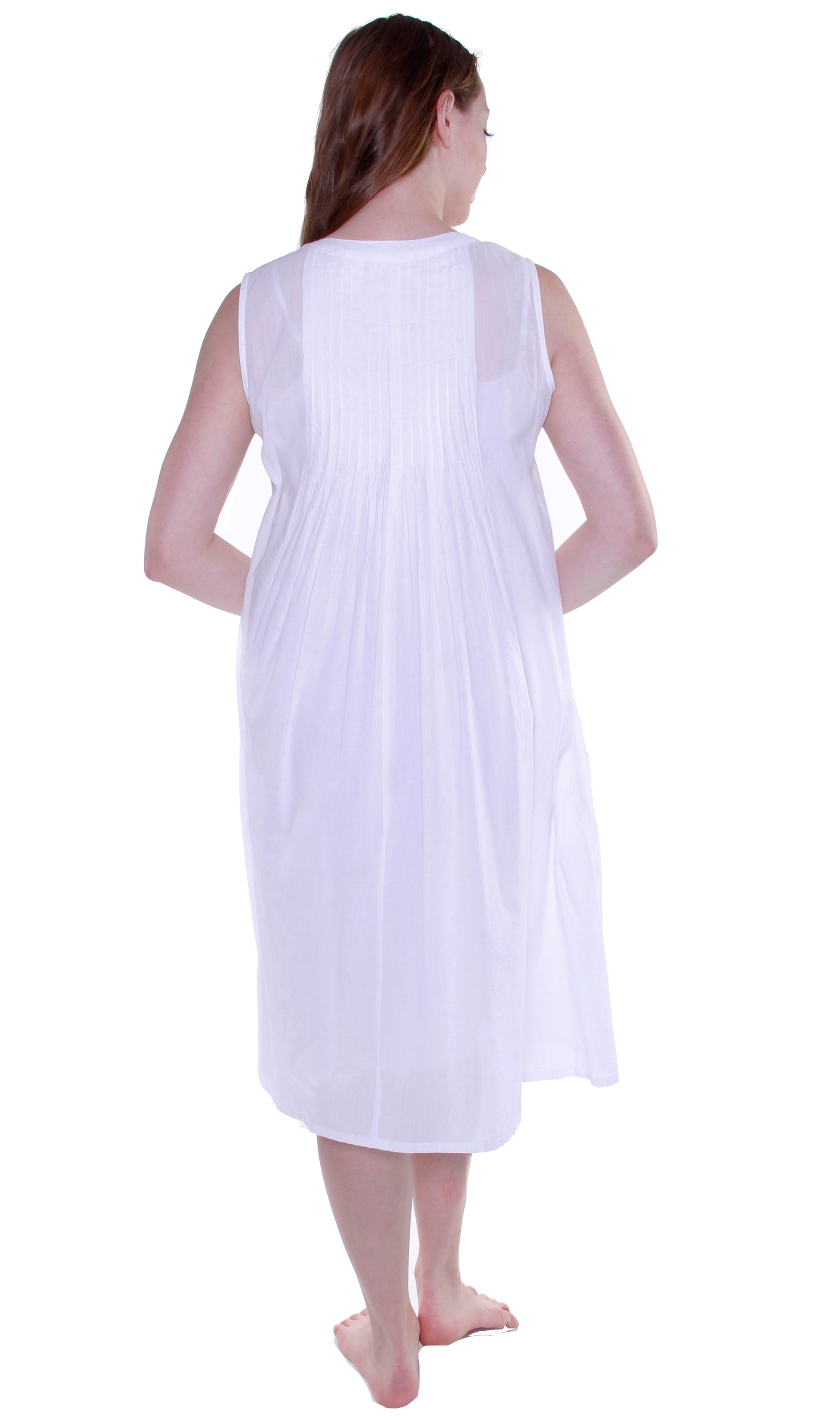 La Cera 100% Cotton Sleeveless Dress with Hem Embroidery - La Cera