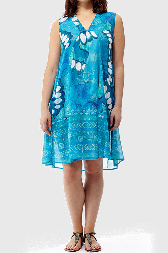 La Cera Sleeveless Butterfly Printed Dress - La Cera - 1