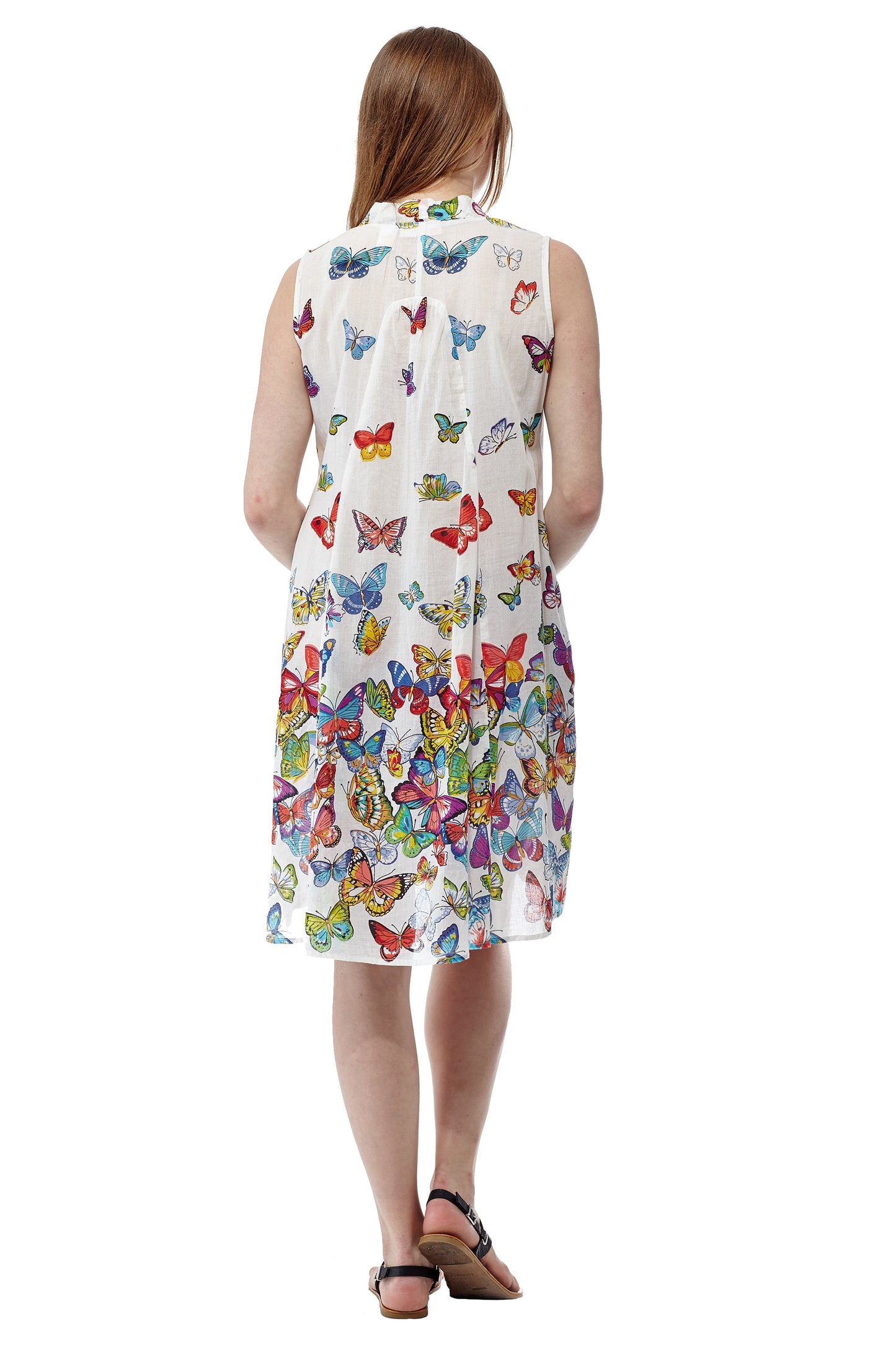 La Cera Sleeveless Butterfly Printed Dress - La Cera