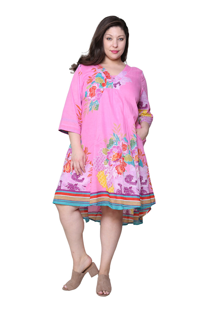 La Cera Plus Size 100% Cotton Printed Plus Size Dress - La Cera