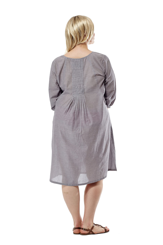 La Cera Plus Size Pleated Front Chambray Dress - La Cera