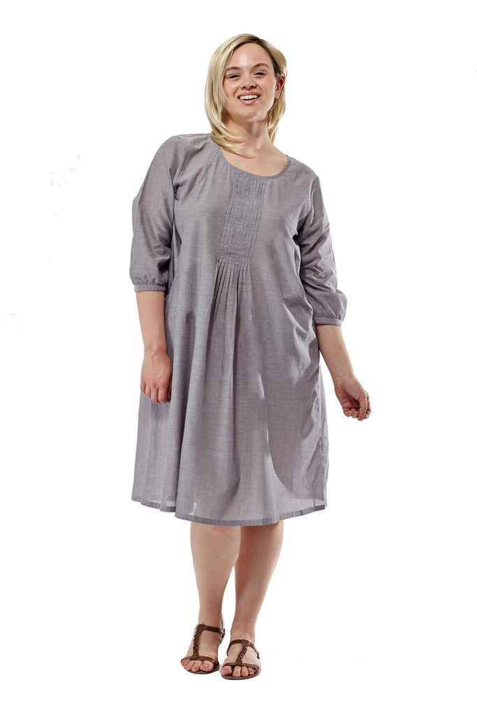 La Cera Plus Size Pleated Front Chambray Dress - La Cera