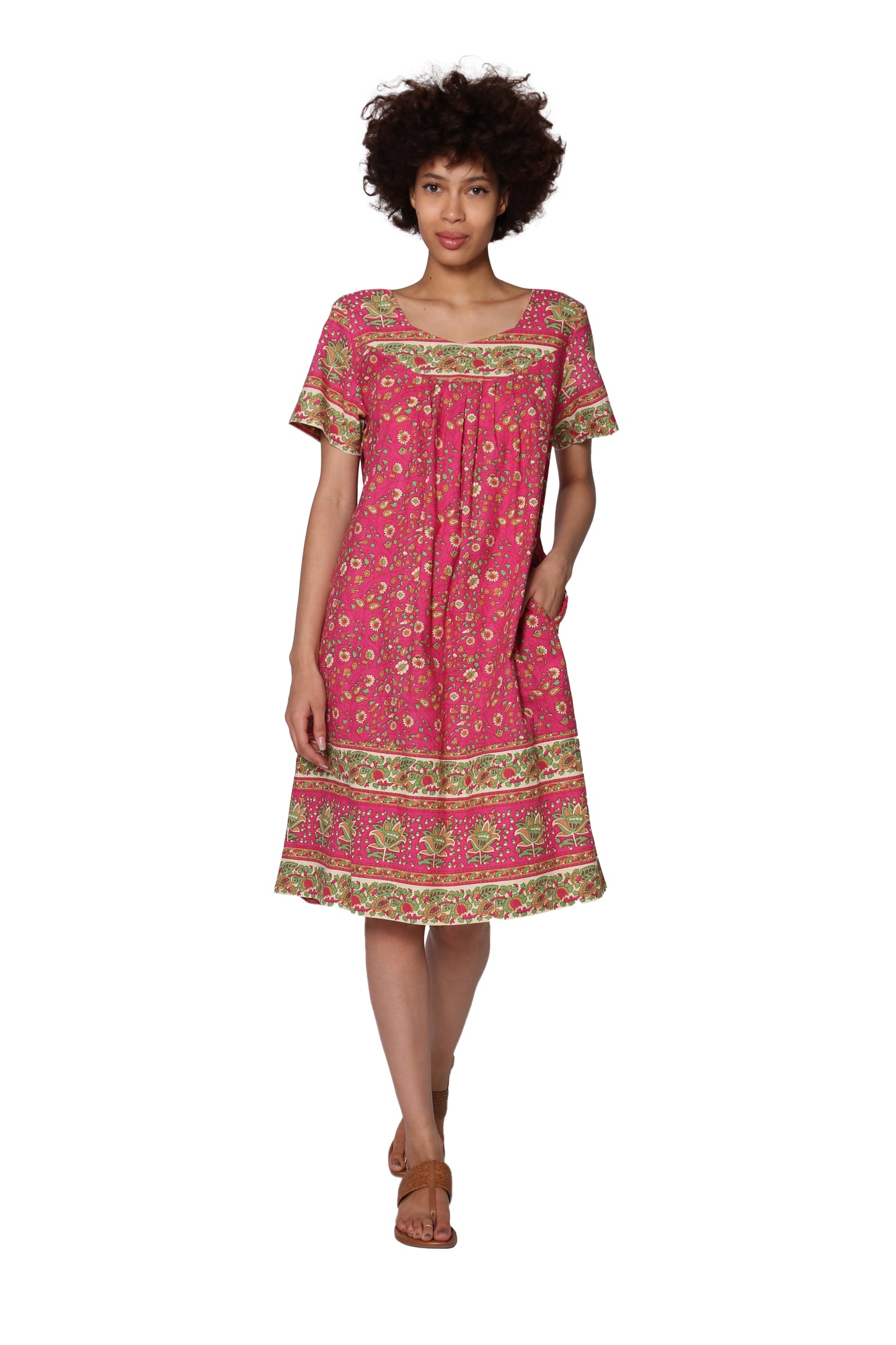 La Cera Short Sleeve Elegant Floral Printed Dress - La Cera