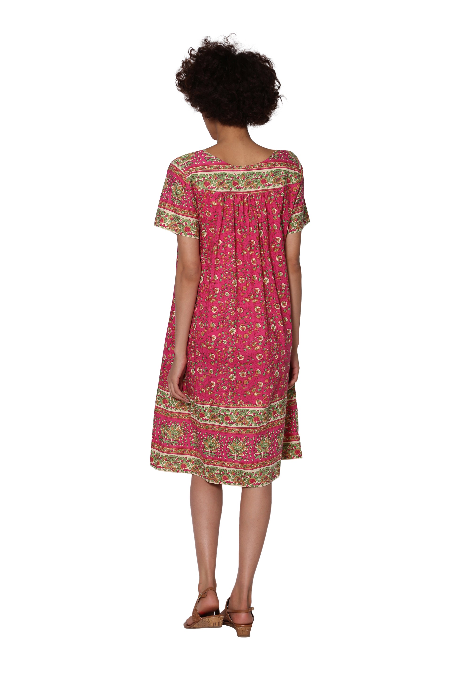 La Cera Short Sleeve Elegant Floral Printed Dress - La Cera