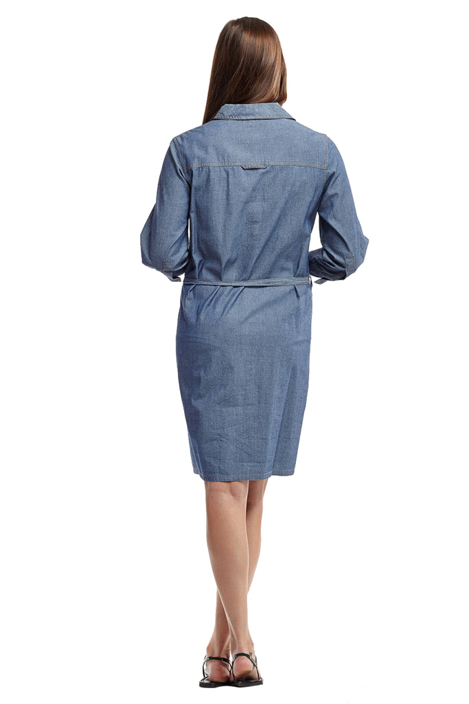 Denim Belted Shirt Dress - La Cera