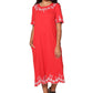 La Cera 100% Cotton Knit Embroidered A-Line Dress - La Cera