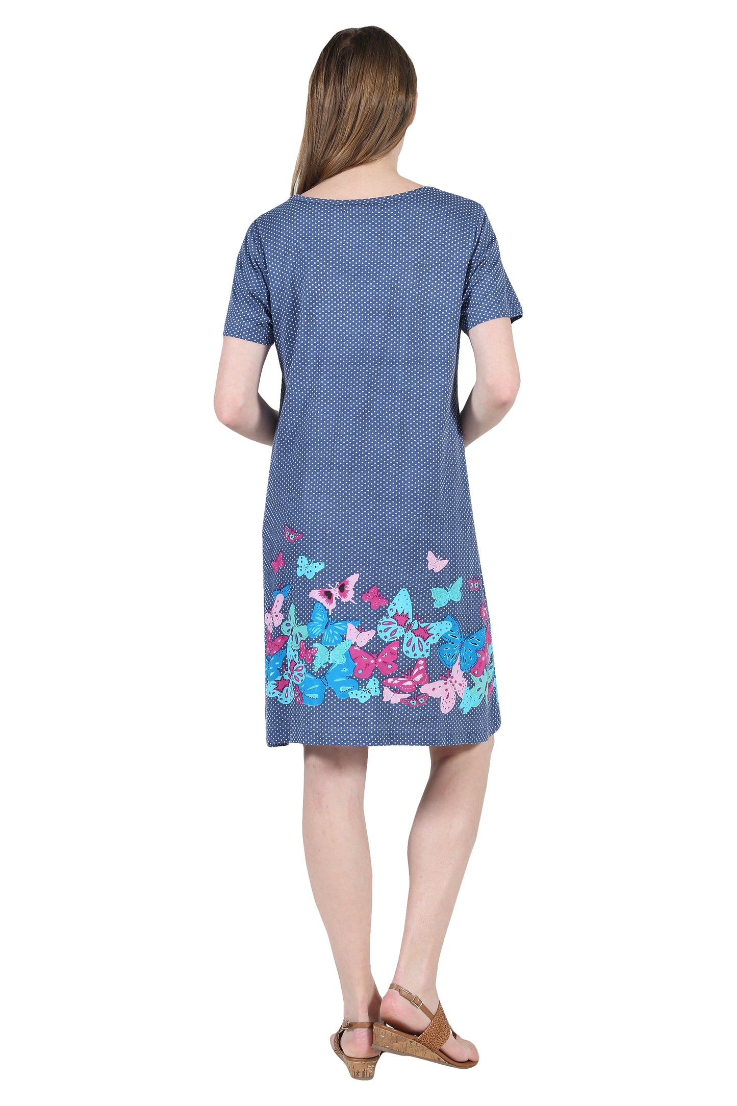La Cera Vestido de talla grande de manga corta con estampado floral de mariposas novedoso