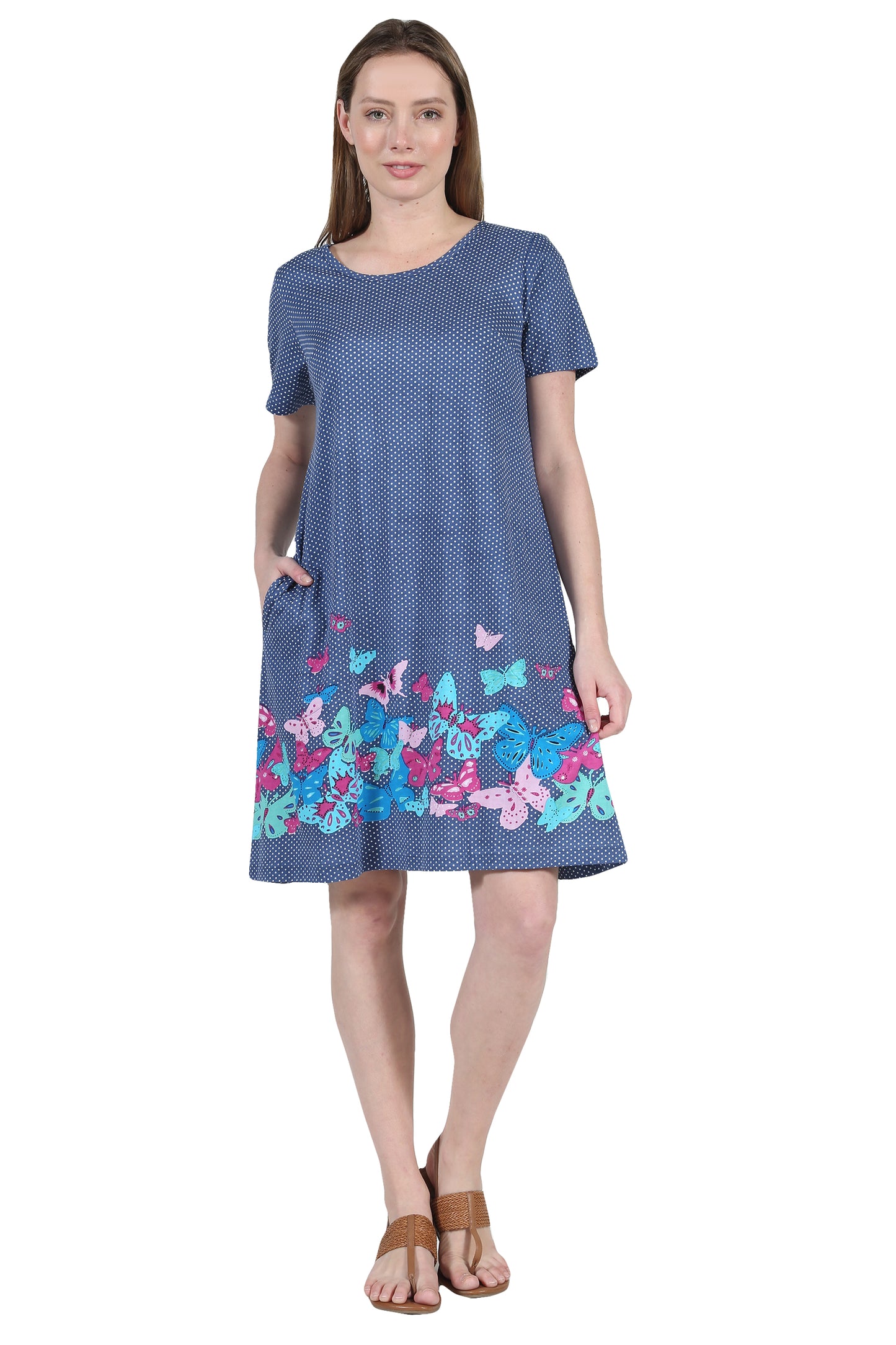 La Cera Vestido de talla grande de manga corta con estampado floral de mariposas novedoso