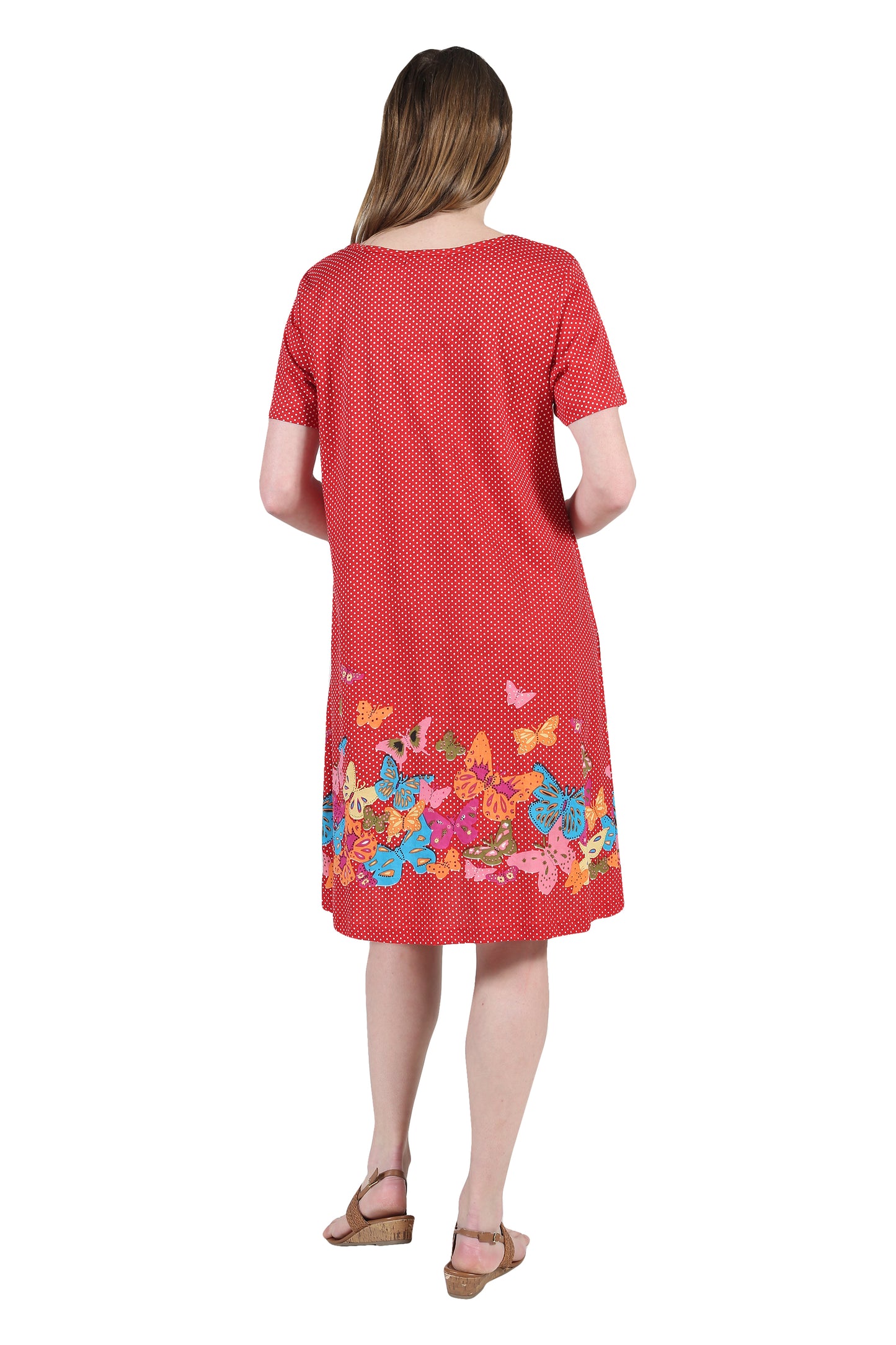 La Cera Vestido de talla grande de manga corta con estampado floral de mariposas novedoso
