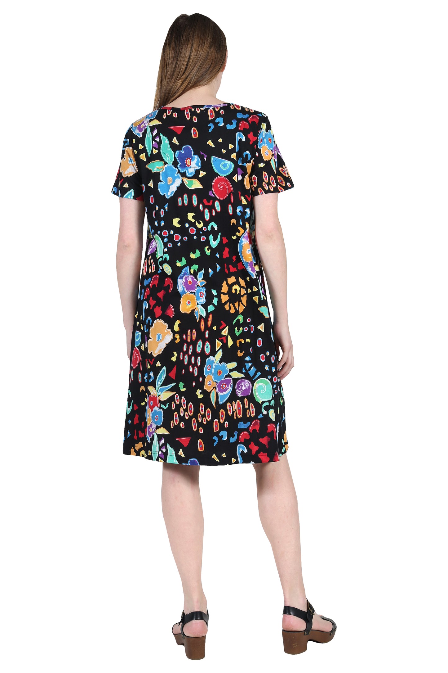 La Cera Abstract Floral Print Cotton Dress - La Cera