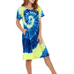La Cera Cotton Knit Short Sleeve Blue Yellow Tie-Dye Dress - La Cera