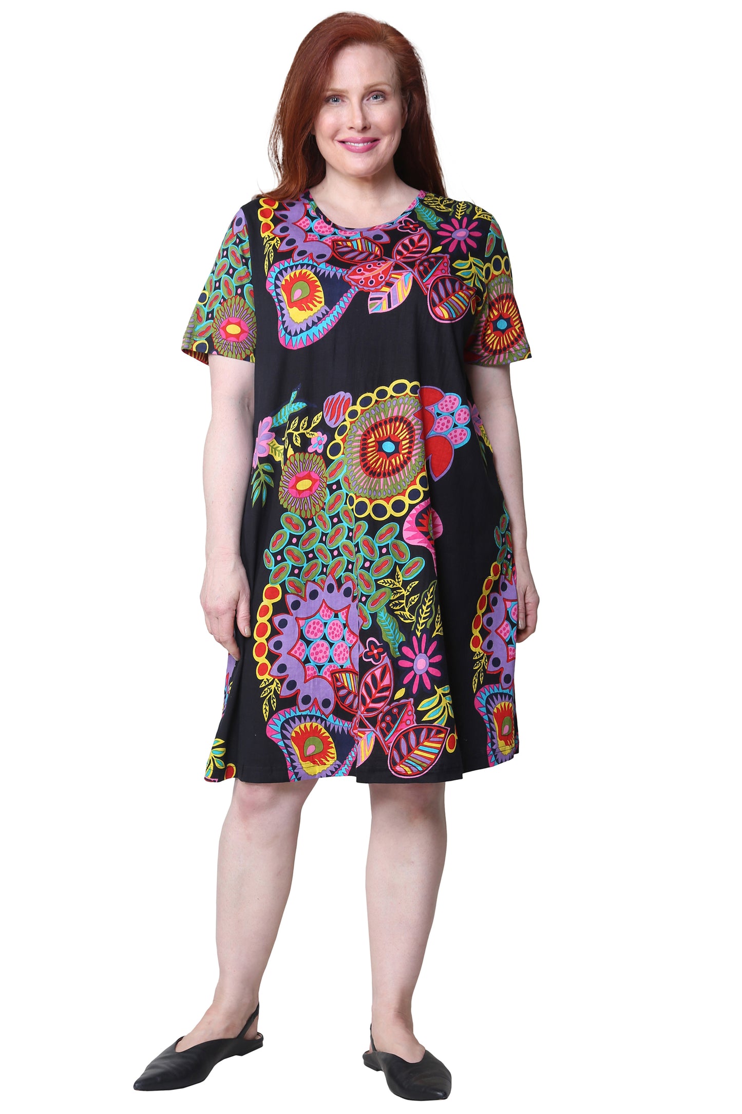 La Cera Novelty Floral Print Plus Size Short Sleeve Dress - La Cera