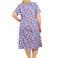 Plus Size Turq/Pink Floral Cotton Jersey A-line Dress - La Cera