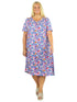 Plus Size Turq/Pink Floral Cotton Jersey A-line Dress - La Cera
