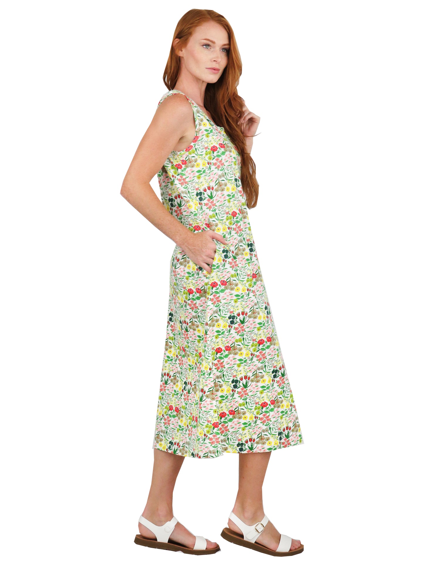 La Cera Sleeveless Printed A-Line Cotton Jersey Knit Dress - La Cera