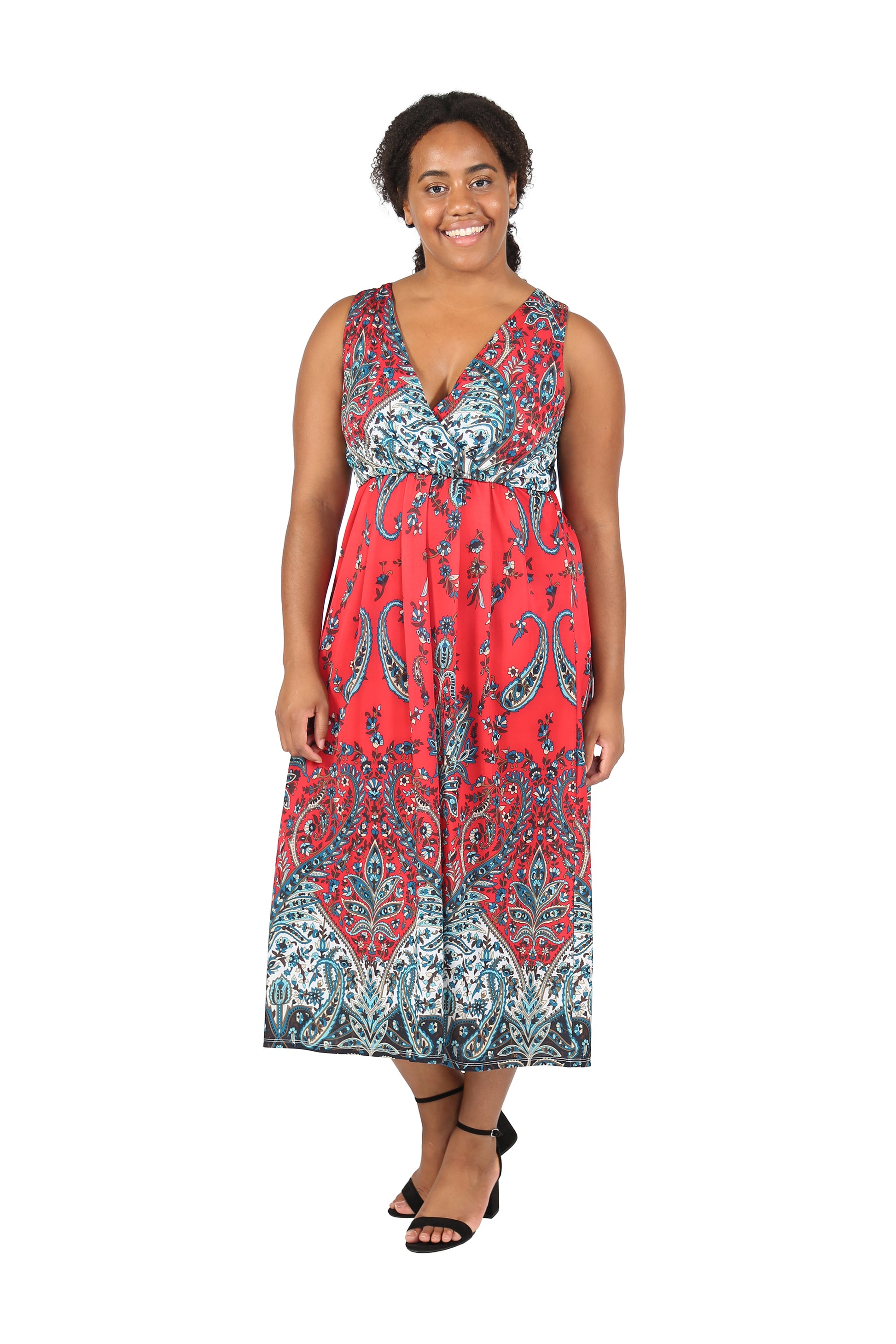 La Cera Sleeveless Paisley Printed Plus Size Maxi Dress - La Cera