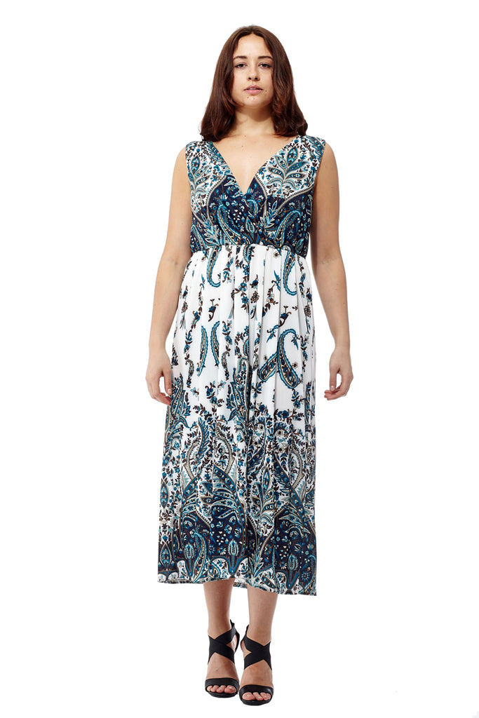 La Cera Sleeveless Paisley Printed Maxi Dress - La Cera