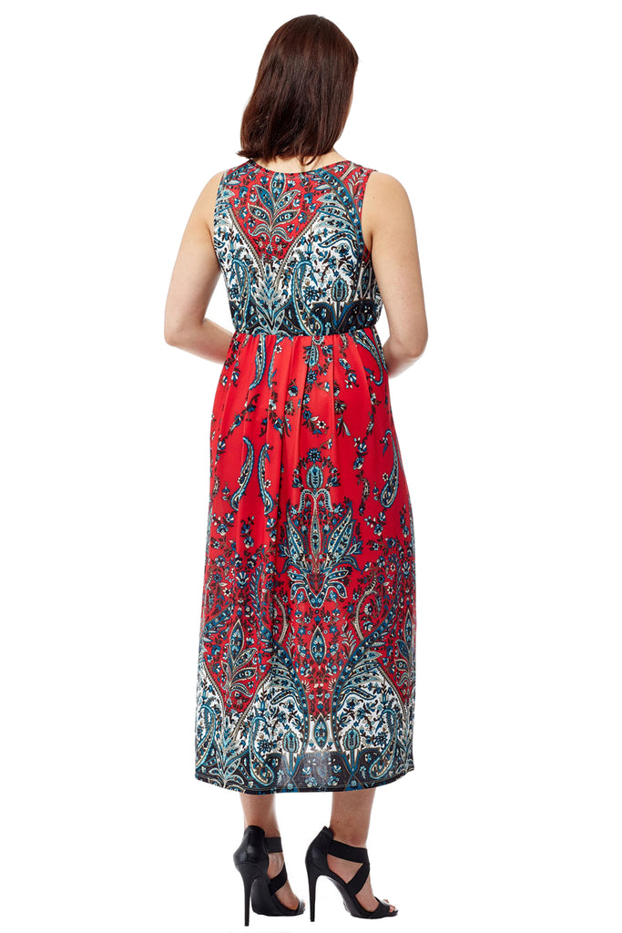 La Cera Sleeveless Paisley Printed Maxi Dress - La Cera