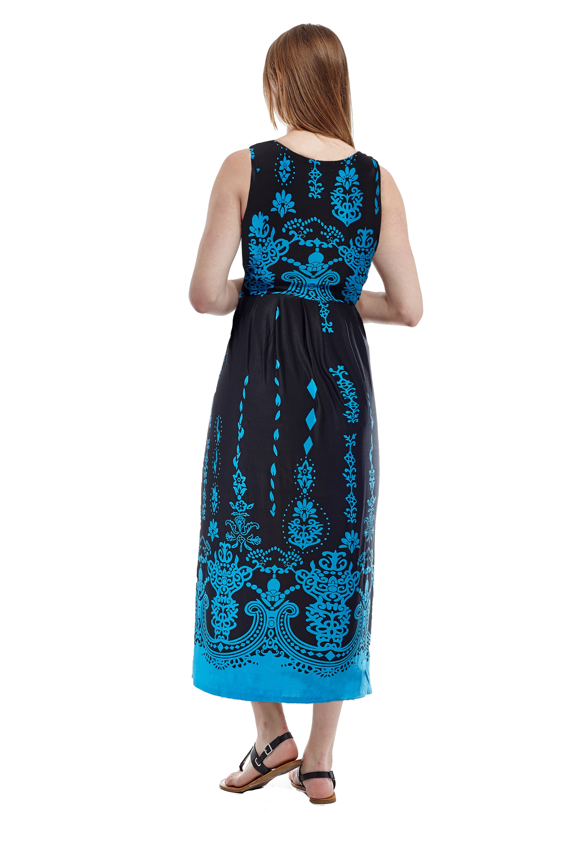 La Cera Paisley Border Print Sleeveless Printed Maxi Dress - La Cera