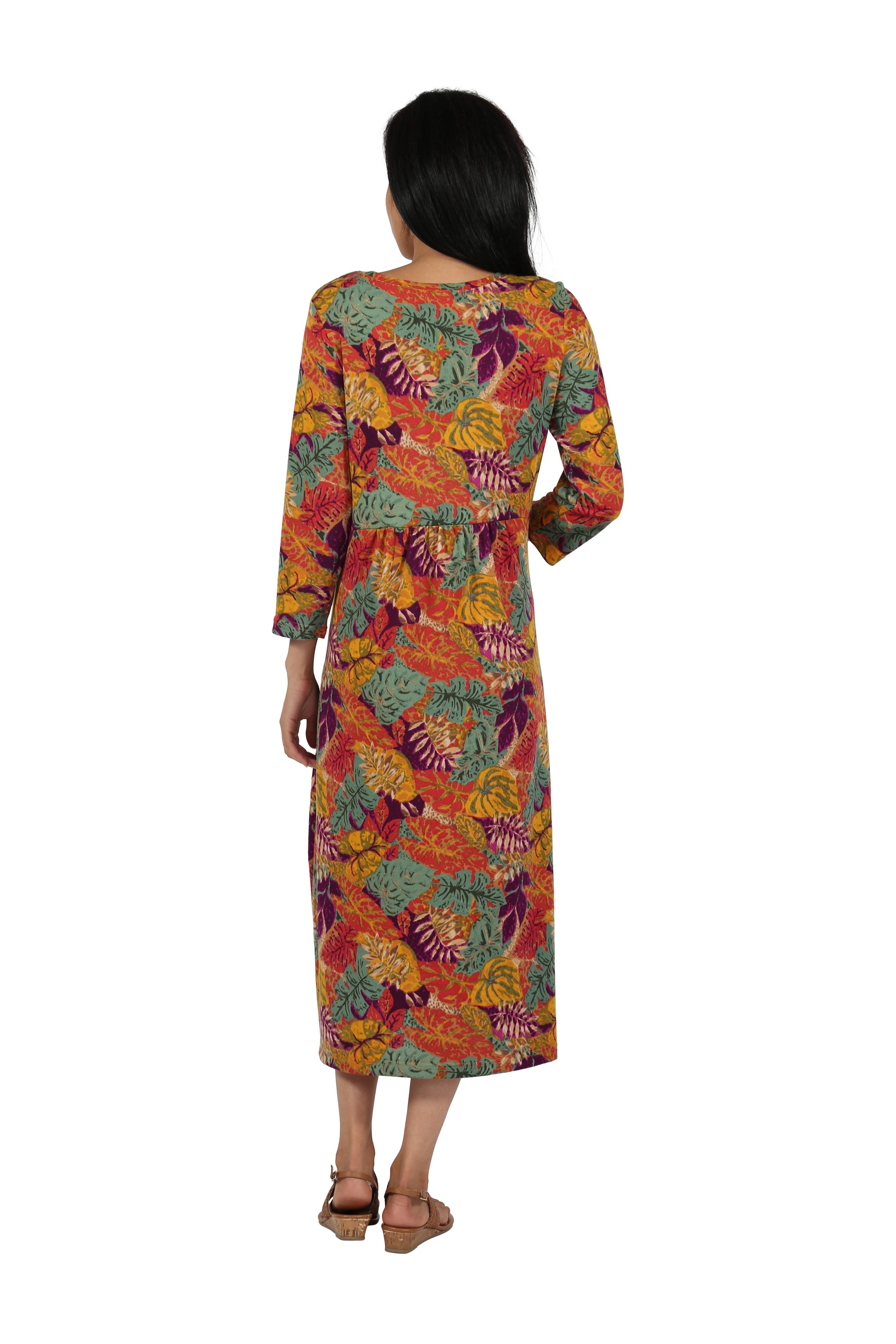 La Cera Knit Foliage Printed Dress - La Cera
