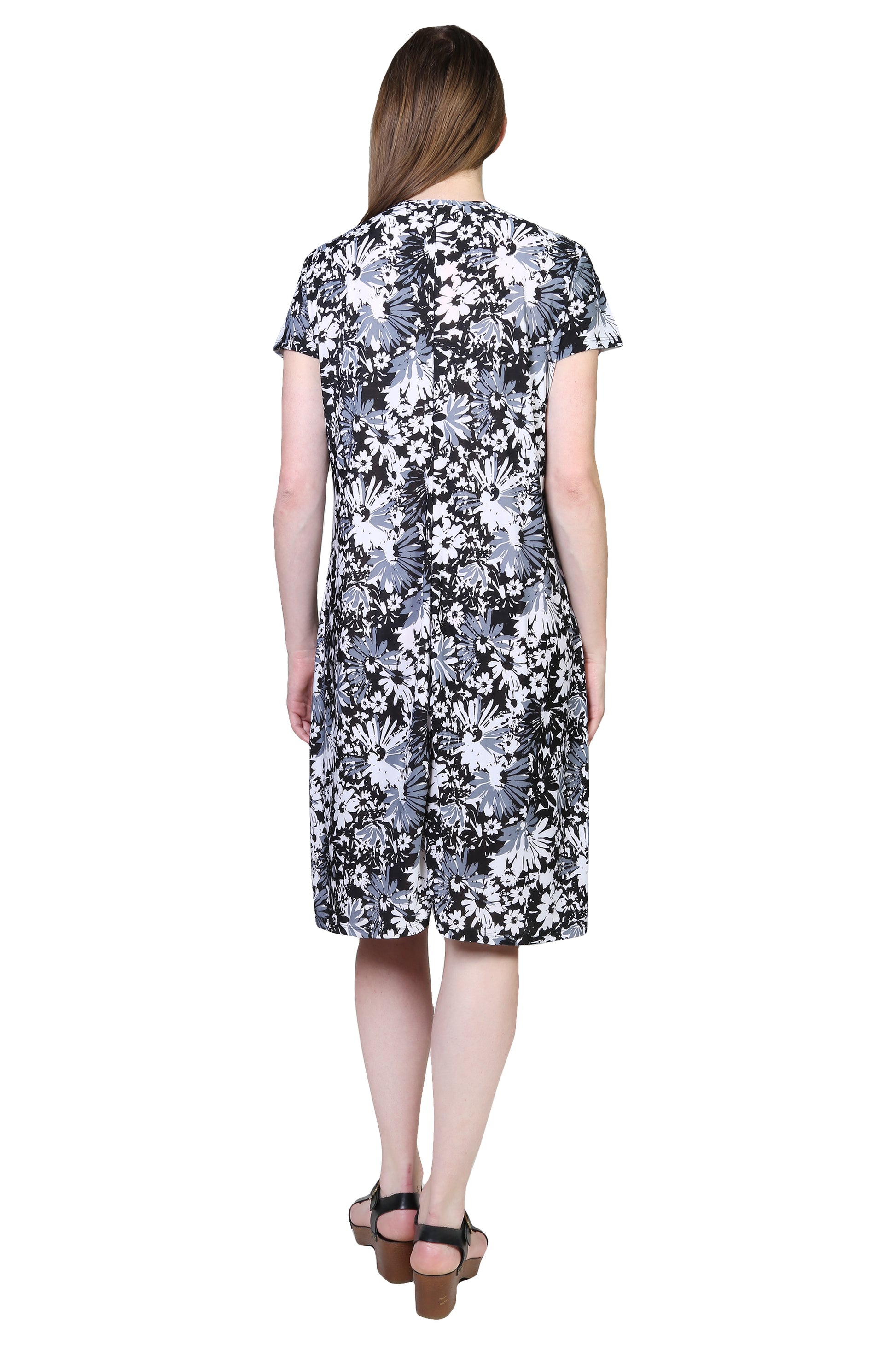 La Cera Black and White Print Short Sleeve Dress - La Cera